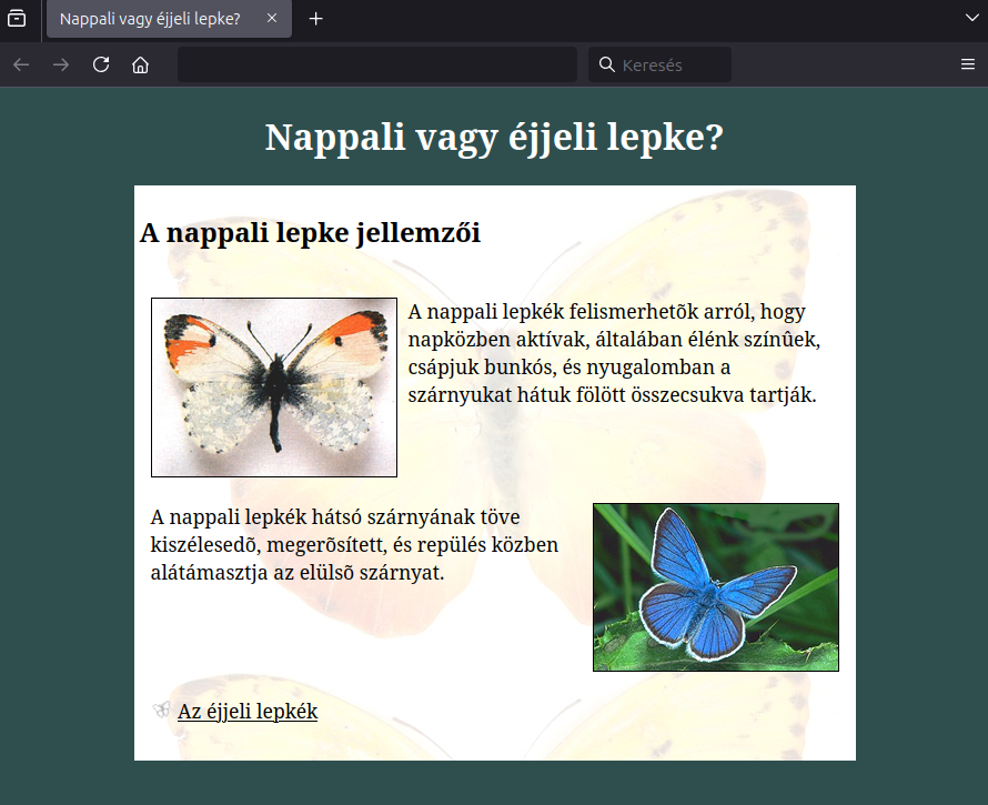 Nappali lepkék minta